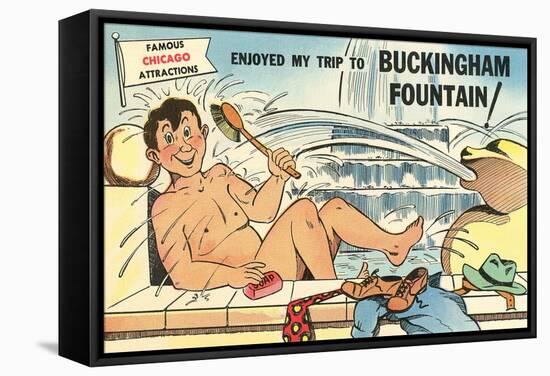 Cartoon Man Bathing in Fountain-null-Framed Stretched Canvas