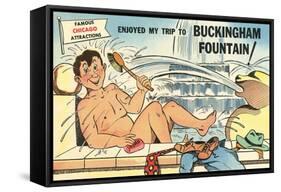 Cartoon Man Bathing in Fountain-null-Framed Stretched Canvas