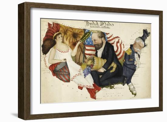 Cartoon Map Depicting the US Presidential Election Of 1880. the Outline Is Of the United States-Lilian Lancaster-Framed Giclee Print