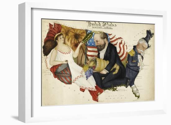 Cartoon Map Depicting the US Presidential Election Of 1880. the Outline Is Of the United States-Lilian Lancaster-Framed Giclee Print