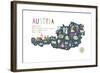 Cartoon Map of Austria with Legend Icons-Lavandaart-Framed Art Print