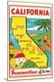 Cartoon Map of California-null-Mounted Art Print