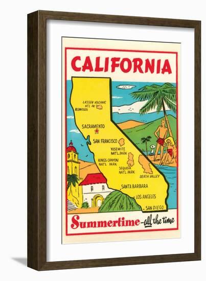 Cartoon Map of California-null-Framed Art Print