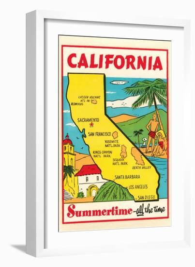 Cartoon Map of California-null-Framed Art Print