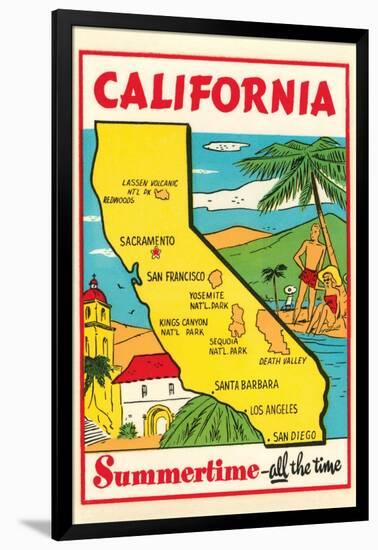 Cartoon Map of California-null-Framed Art Print