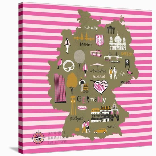 Cartoon Map of Germany with Legend Icons-Lavandaart-Stretched Canvas