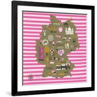 Cartoon Map of Germany with Legend Icons-Lavandaart-Framed Art Print