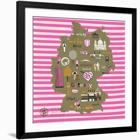 Cartoon Map of Germany with Legend Icons-Lavandaart-Framed Art Print