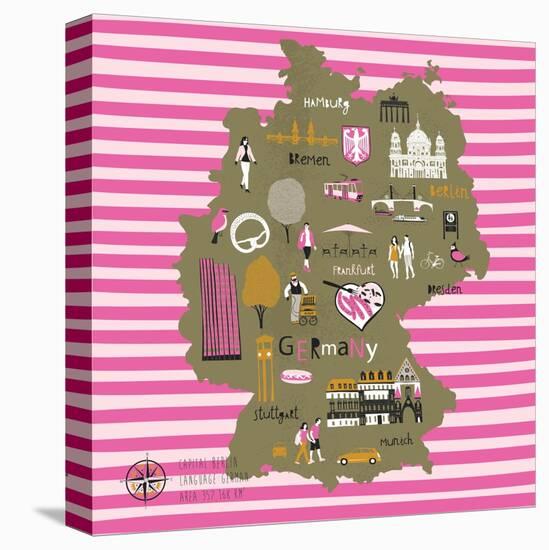Cartoon Map of Germany with Legend Icons-Lavandaart-Stretched Canvas