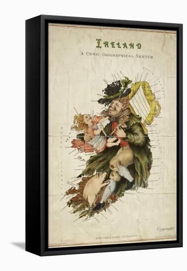 Cartoon Map Of Ireland As a Man With a Child-Lilian Lancaster-Framed Stretched Canvas