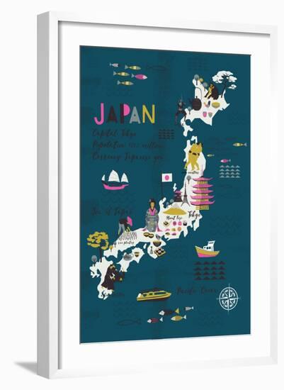 Cartoon Map of Japan. Print Design-Lavandaart-Framed Art Print