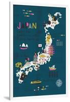 Cartoon Map of Japan. Print Design-Lavandaart-Framed Art Print