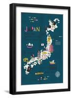 Cartoon Map of Japan. Print Design-Lavandaart-Framed Art Print