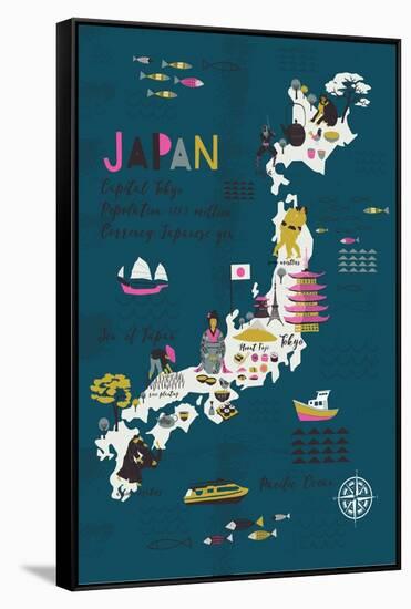 Cartoon Map of Japan. Print Design-Lavandaart-Framed Stretched Canvas
