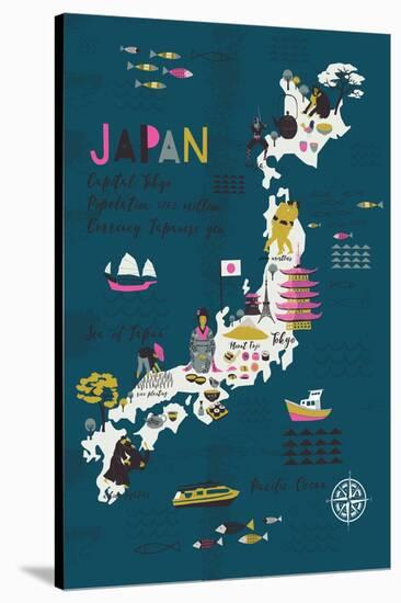 Cartoon Map of Japan. Print Design-Lavandaart-Stretched Canvas