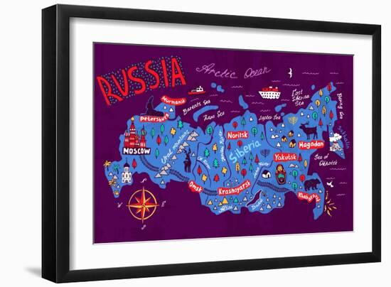Cartoon Map of Russia. Travels-Daria_I-Framed Art Print
