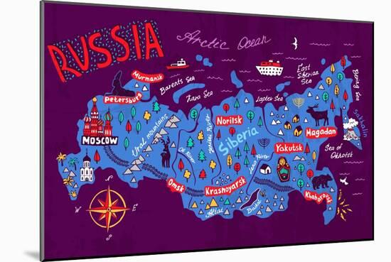Cartoon Map of Russia. Travels-Daria_I-Mounted Art Print
