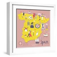 Cartoon Map of Spain with Legend Icons-Lavandaart-Framed Art Print