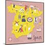 Cartoon Map of Spain with Legend Icons-Lavandaart-Mounted Art Print