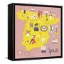 Cartoon Map of Spain with Legend Icons-Lavandaart-Framed Stretched Canvas