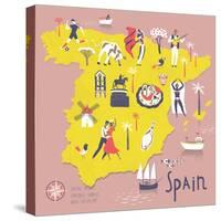 Cartoon Map of Spain with Legend Icons-Lavandaart-Stretched Canvas