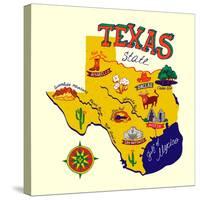 Cartoon Map of Texas.Travels-Daria_I-Stretched Canvas