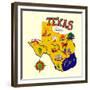 Cartoon Map of Texas.Travels-Daria_I-Framed Premium Giclee Print