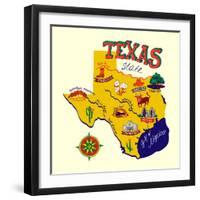 Cartoon Map of Texas.Travels-Daria_I-Framed Art Print