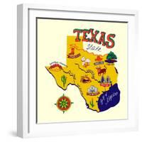 Cartoon Map of Texas.Travels-Daria_I-Framed Art Print