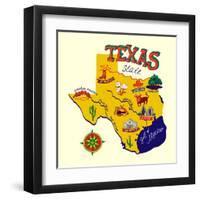 Cartoon Map of Texas.Travels-Daria_I-Framed Art Print