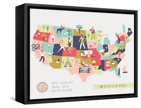 Cartoon Map of USA with Legend Icons-Lavandaart-Framed Stretched Canvas