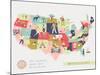 Cartoon Map of USA with Legend Icons-Lavandaart-Mounted Art Print