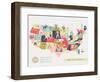 Cartoon Map of USA with Legend Icons-Lavandaart-Framed Art Print