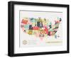 Cartoon Map of USA with Legend Icons-Lavandaart-Framed Art Print