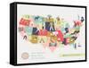 Cartoon Map of USA with Legend Icons-Lavandaart-Framed Stretched Canvas