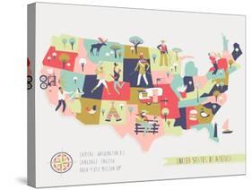 Cartoon Map of USA with Legend Icons-Lavandaart-Stretched Canvas