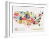 Cartoon Map of USA with Legend Icons-Lavandaart-Framed Art Print