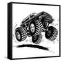 Cartoon Monster Truck-Mechanik-Framed Stretched Canvas