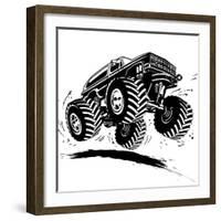 Cartoon Monster Truck-Mechanik-Framed Art Print