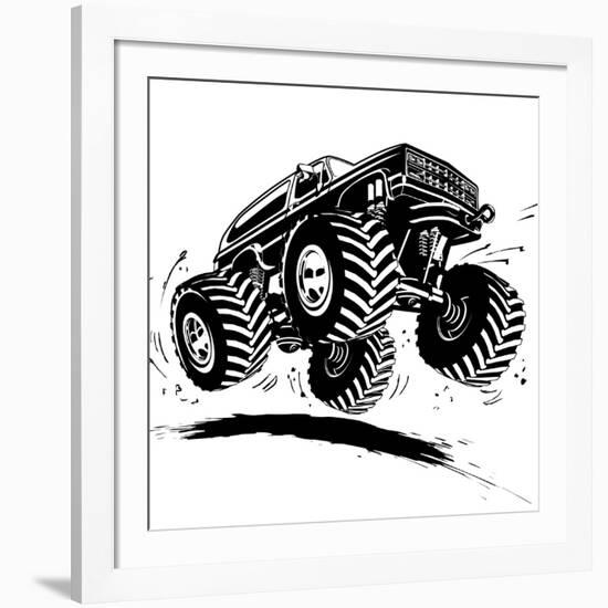 Cartoon Monster Truck-Mechanik-Framed Art Print