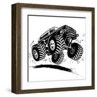 Cartoon Monster Truck-Mechanik-Framed Art Print