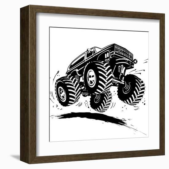 Cartoon Monster Truck-Mechanik-Framed Art Print