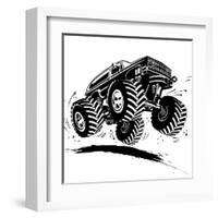 Cartoon Monster Truck-Mechanik-Framed Art Print