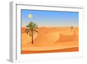 Cartoon Nature Sand Desert Landscape with Palms, Herbs and Mountains. Vector Seamless Game Style Il-Lemberg Vector studio-Framed Art Print