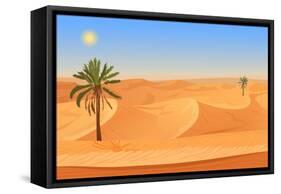 Cartoon Nature Sand Desert Landscape with Palms, Herbs and Mountains. Vector Seamless Game Style Il-Lemberg Vector studio-Framed Stretched Canvas