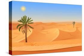 Cartoon Nature Sand Desert Landscape with Palms, Herbs and Mountains. Vector Seamless Game Style Il-Lemberg Vector studio-Stretched Canvas