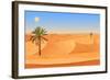 Cartoon Nature Sand Desert Landscape with Palms, Herbs and Mountains. Vector Seamless Game Style Il-Lemberg Vector studio-Framed Art Print