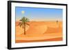 Cartoon Nature Sand Desert Landscape with Palms, Herbs and Mountains. Vector Seamless Game Style Il-Lemberg Vector studio-Framed Art Print