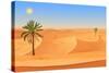 Cartoon Nature Sand Desert Landscape with Palms, Herbs and Mountains. Vector Seamless Game Style Il-Lemberg Vector studio-Stretched Canvas