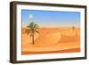 Cartoon Nature Sand Desert Landscape with Palms, Herbs and Mountains. Vector Seamless Game Style Il-Lemberg Vector studio-Framed Premium Giclee Print